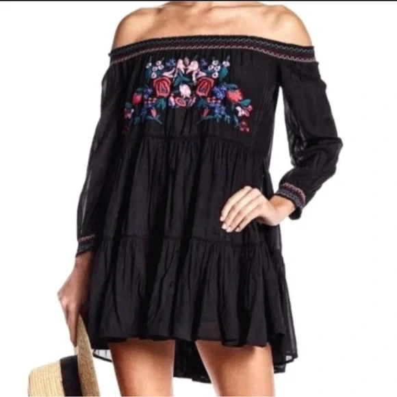 Free People Embroidered Off-the-Shoulder Mini Dress - Picture 1 of 13